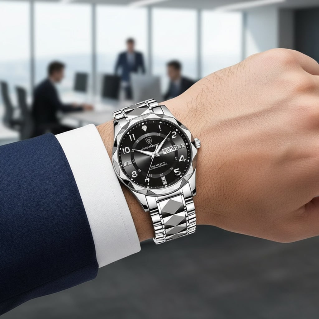 Men's Watches Luxury Analog Sport Watch Metal Link and Day Date Window Wrist