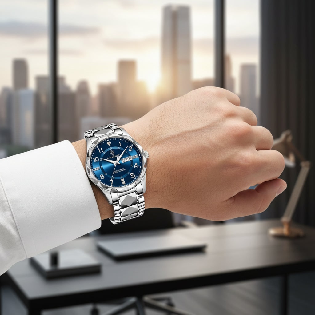 Men's Watches Luxury Analog Sport Watch Metal Link and Day Date Window Wrist