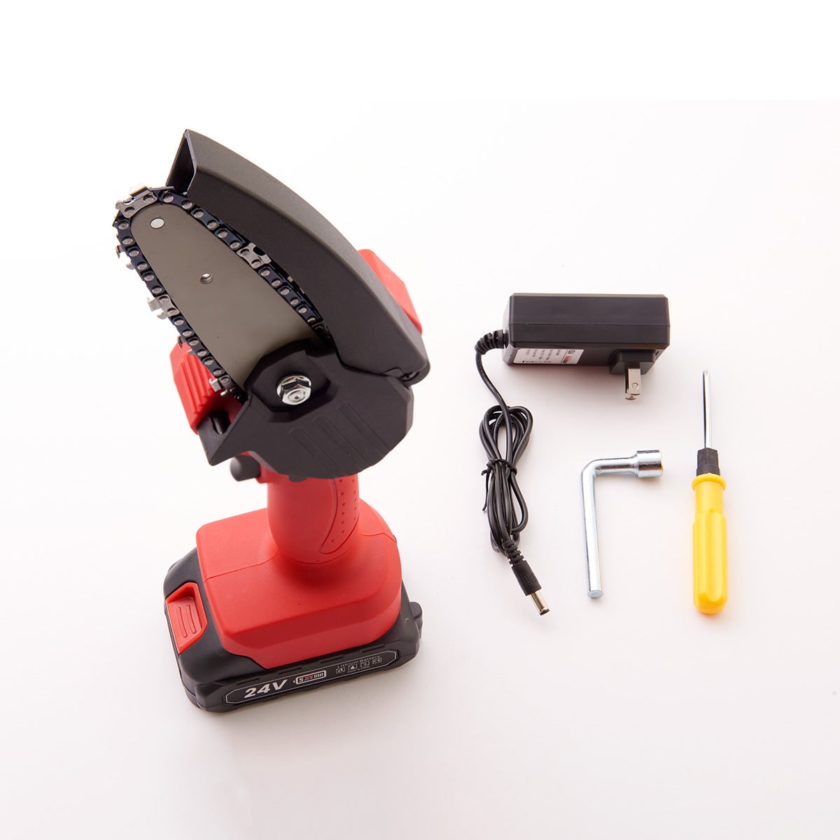 Mini Cordless Chainsaw with 24v Rechargeable Battery and Safety Guard Compact