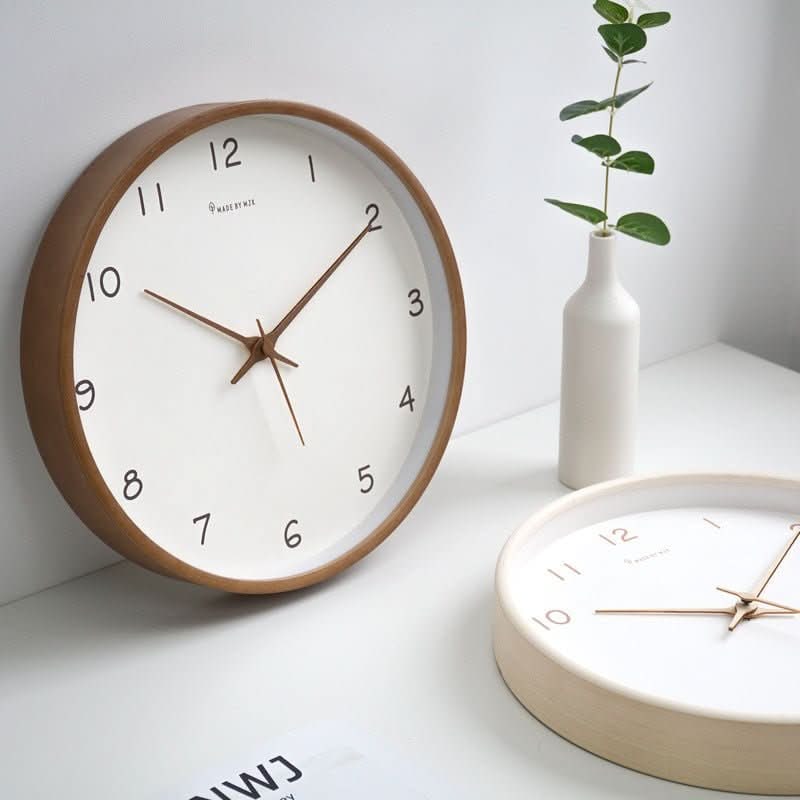 Minimalist Analog Wooden Wall Clock Silent Round 10 Inch Quiet