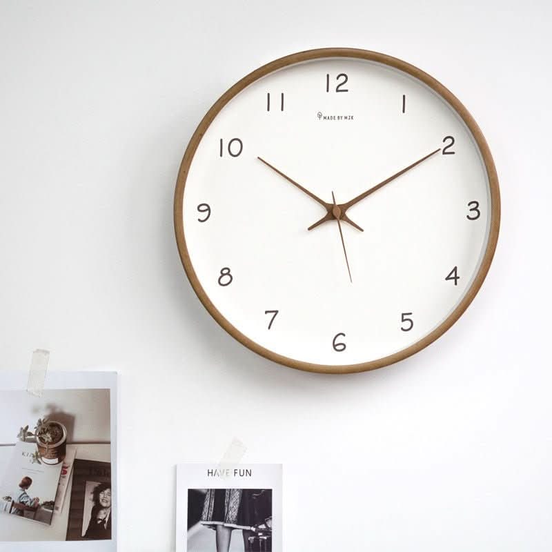 Minimalist Analog Wooden Wall Clock Silent Round 10 Inch Quiet