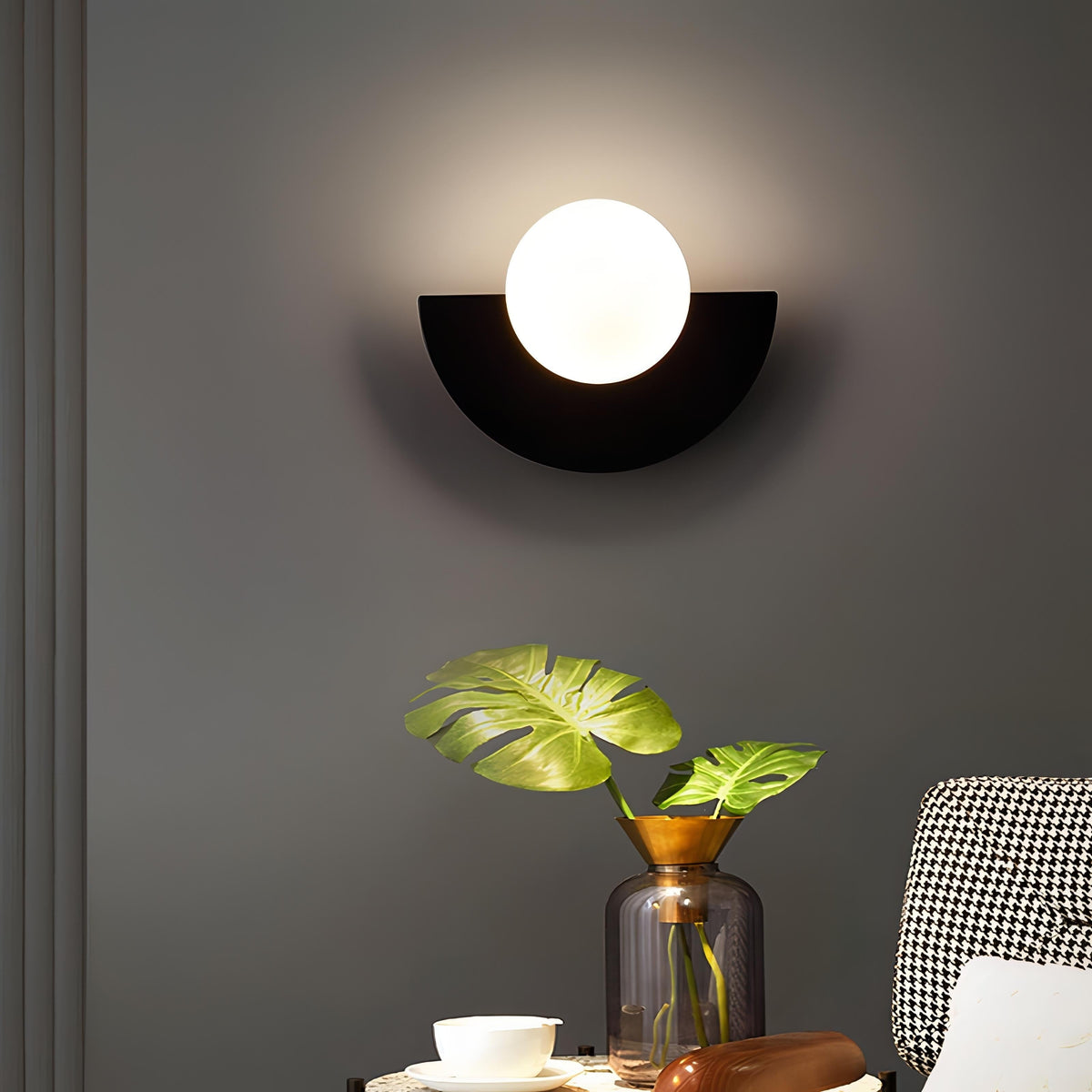 Modern Wall Sconce with Frosted Globe and Semi-Circle Backplate Hardwired Light