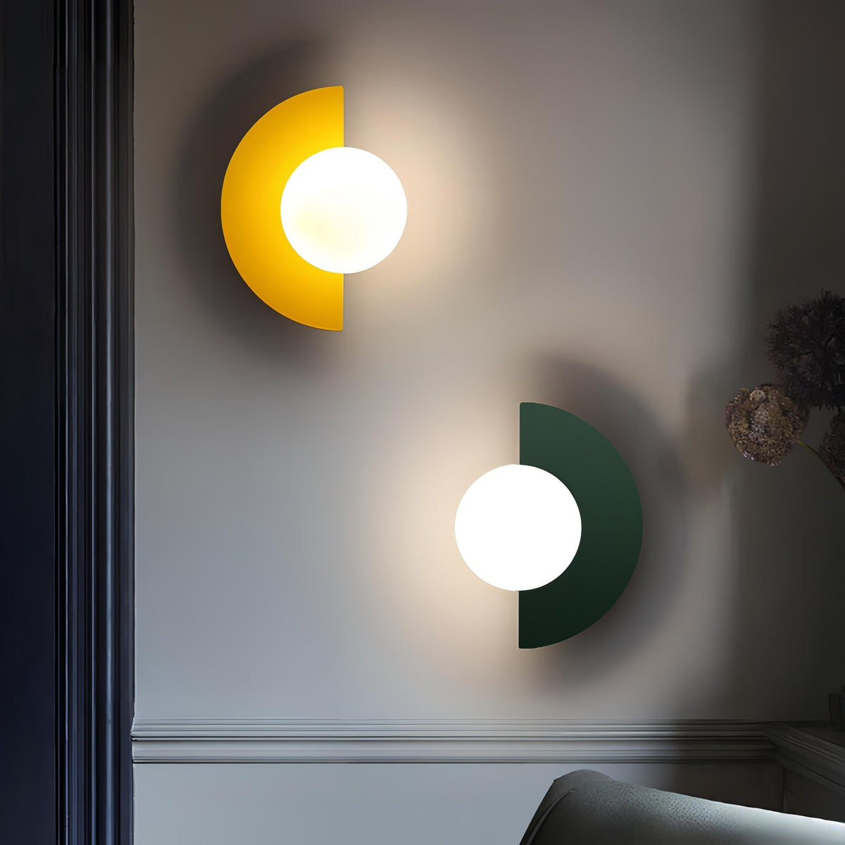 Modern Wall Sconce with Frosted Globe and Semi-Circle Backplate Hardwired Light