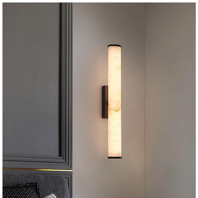 Modern Wall Sconce with Marble Cylinder Shade and Flush Mount Brass Finish Minimalist