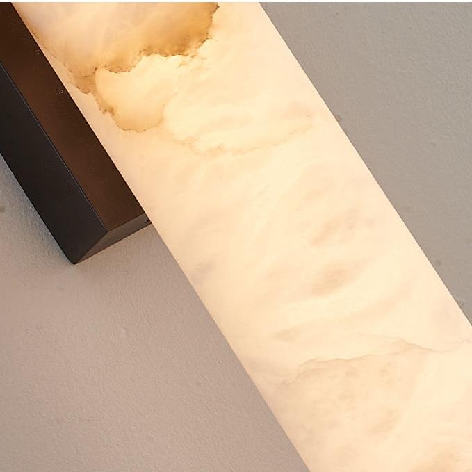 Modern Wall Sconce with Marble Cylinder Shade and Flush Mount Brass Finish Minimalist