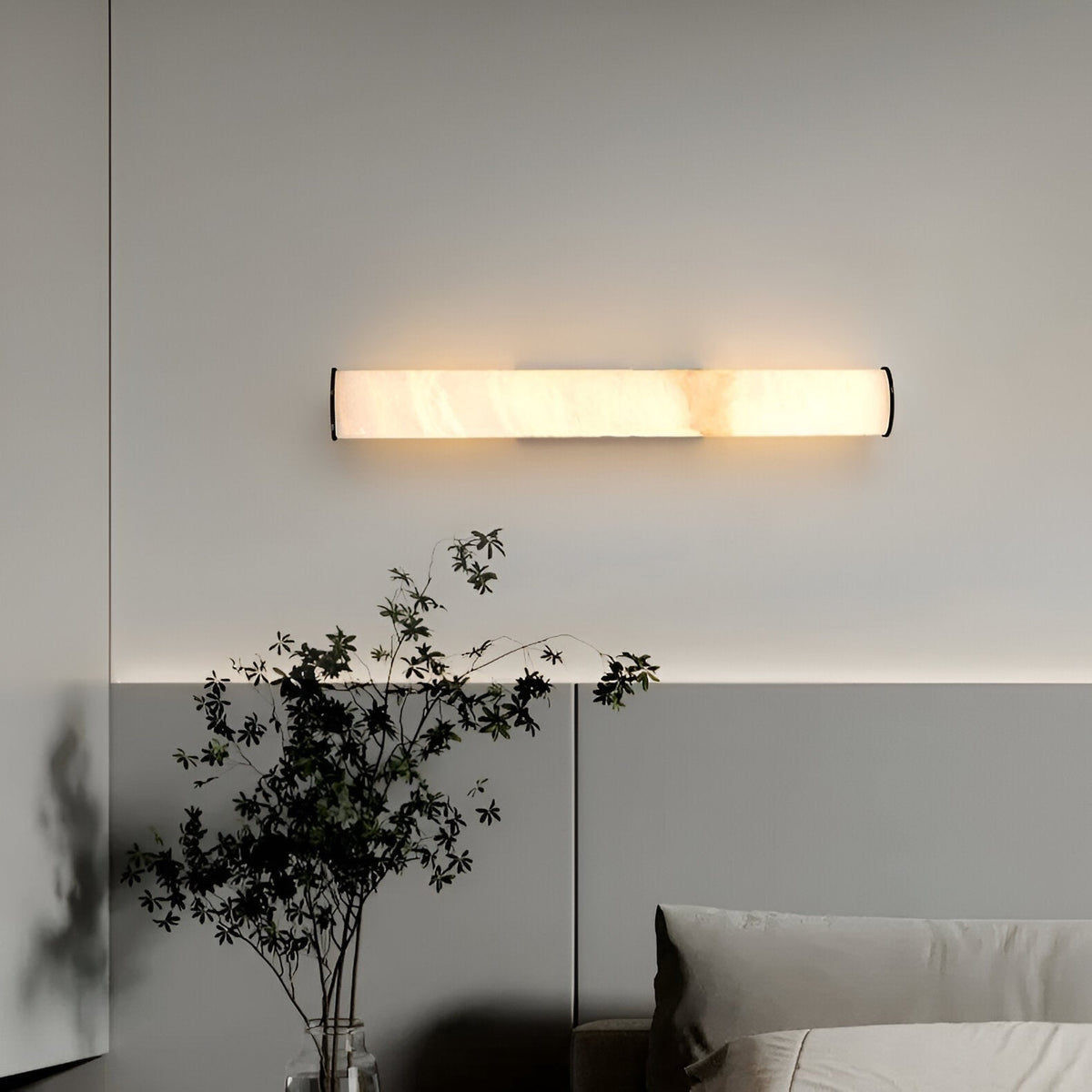 Modern Wall Sconce with Marble Cylinder Shade and Flush Mount Brass Finish Minimalist