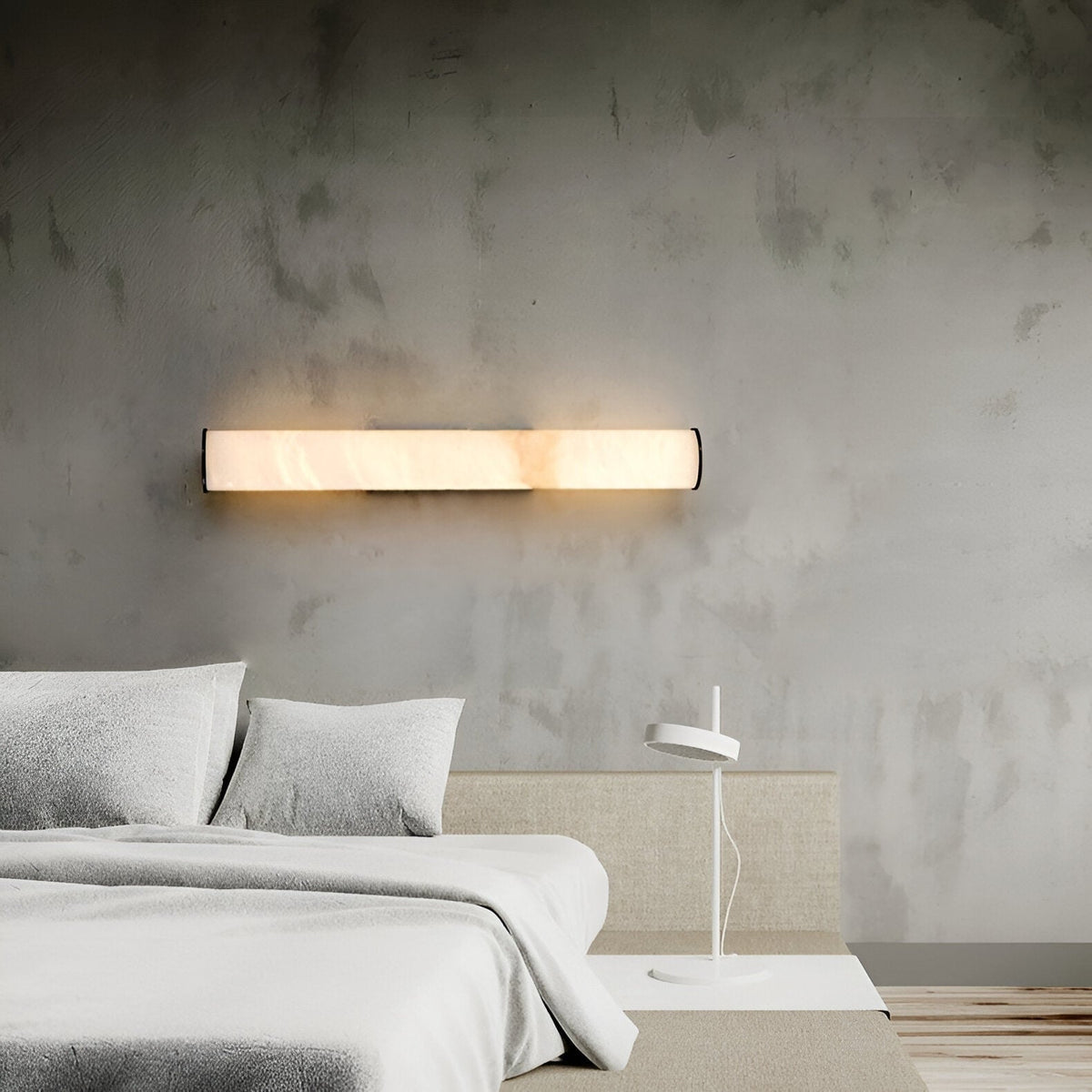Modern Wall Sconce with Marble Cylinder Shade and Flush Mount Brass Finish Minimalist