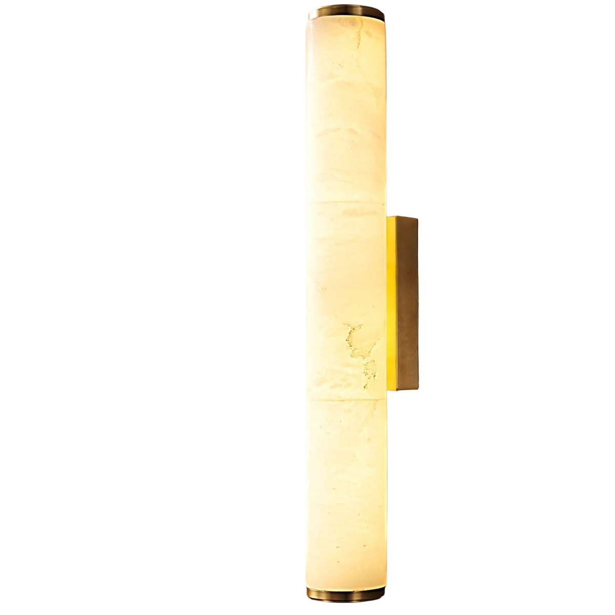 Modern Wall Sconce with Marble Cylinder Shade and Flush Mount Brass Finish Minimalist