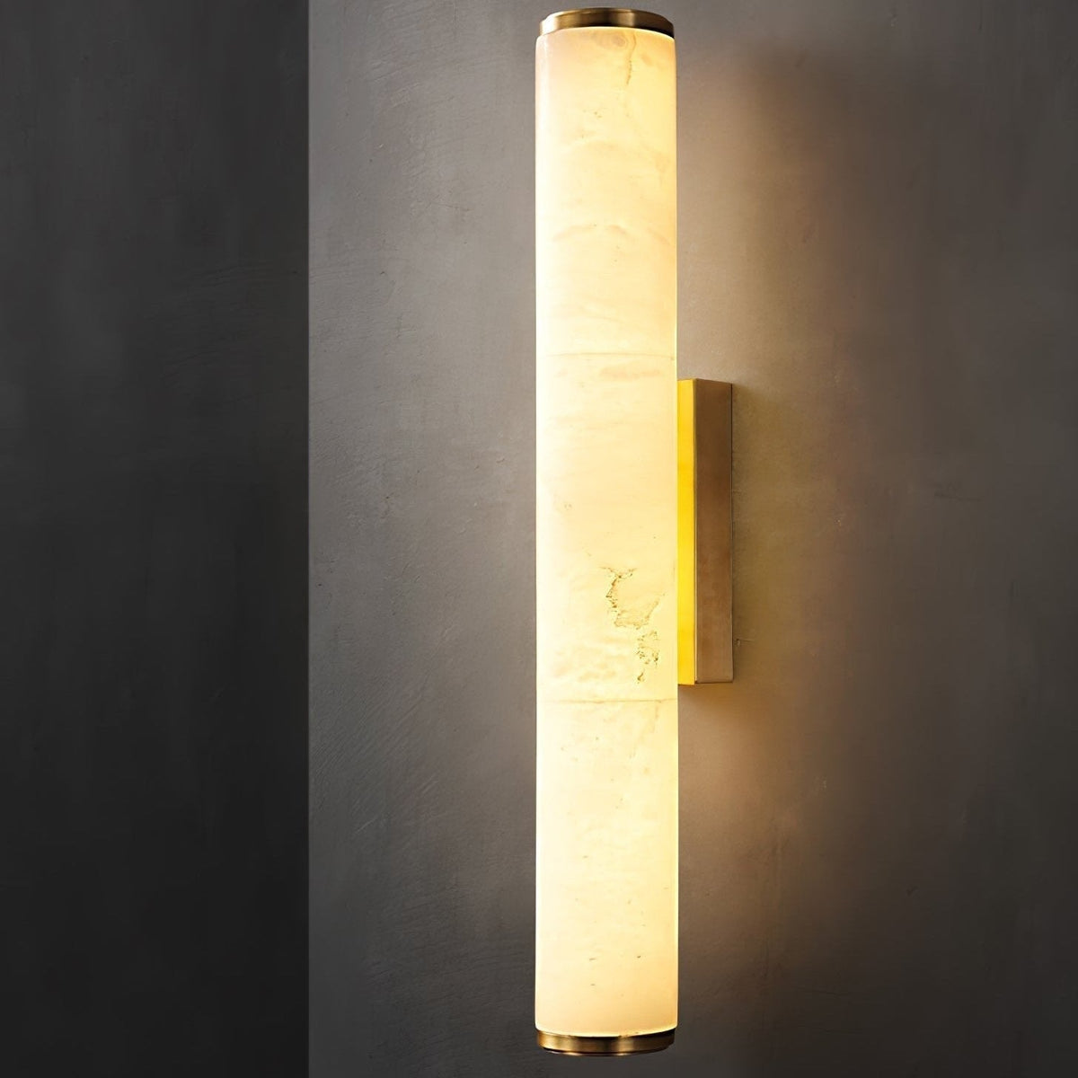 Modern Wall Sconce with Marble Cylinder Shade and Flush Mount Brass Finish Minimalist