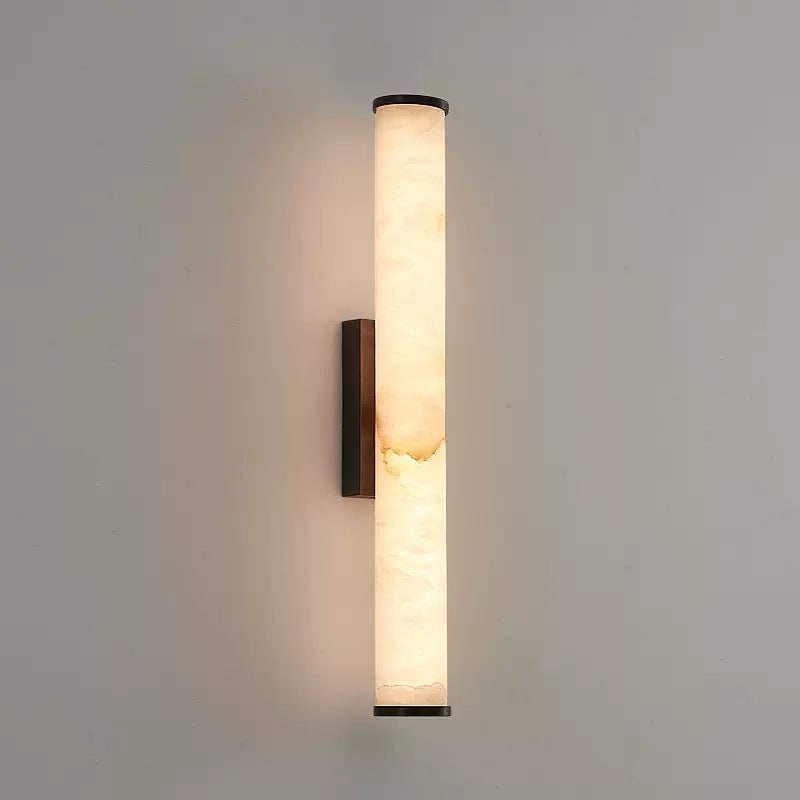 Modern Wall Sconce with Marble Cylinder Shade and Flush Mount Brass Finish Minimalist