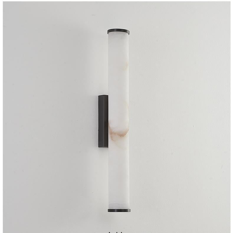 Modern Wall Sconce with Marble Cylinder Shade and Flush Mount Brass Finish Minimalist