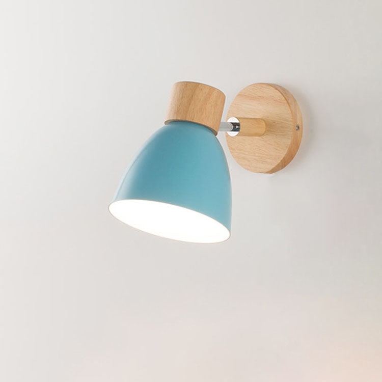 Modern Wall Sconce with Adjustable Arm Pull Chain Switch and Wooden Dome Shade Bedside
