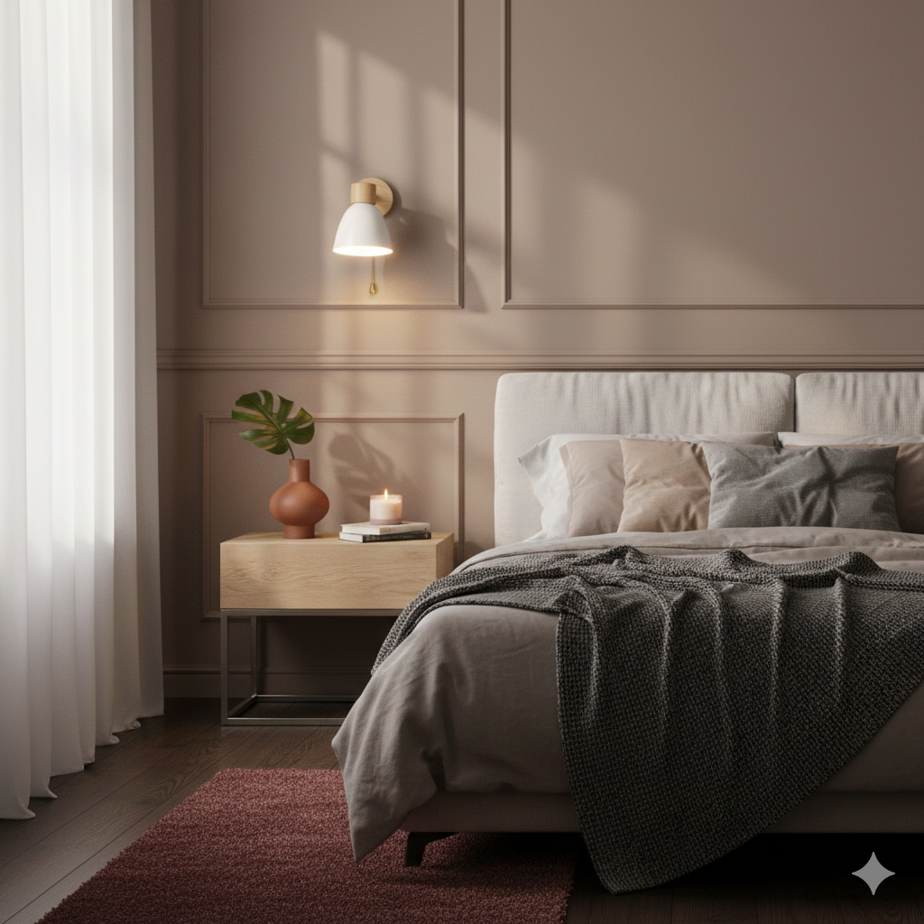 Modern Wall Sconce with Adjustable Arm Pull Chain Switch and Wooden Dome Shade Bedside
