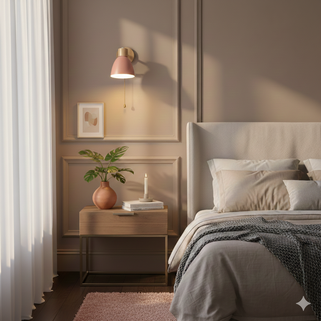 Modern Wall Sconce with Adjustable Arm Pull Chain Switch and Wooden Dome Shade Bedside