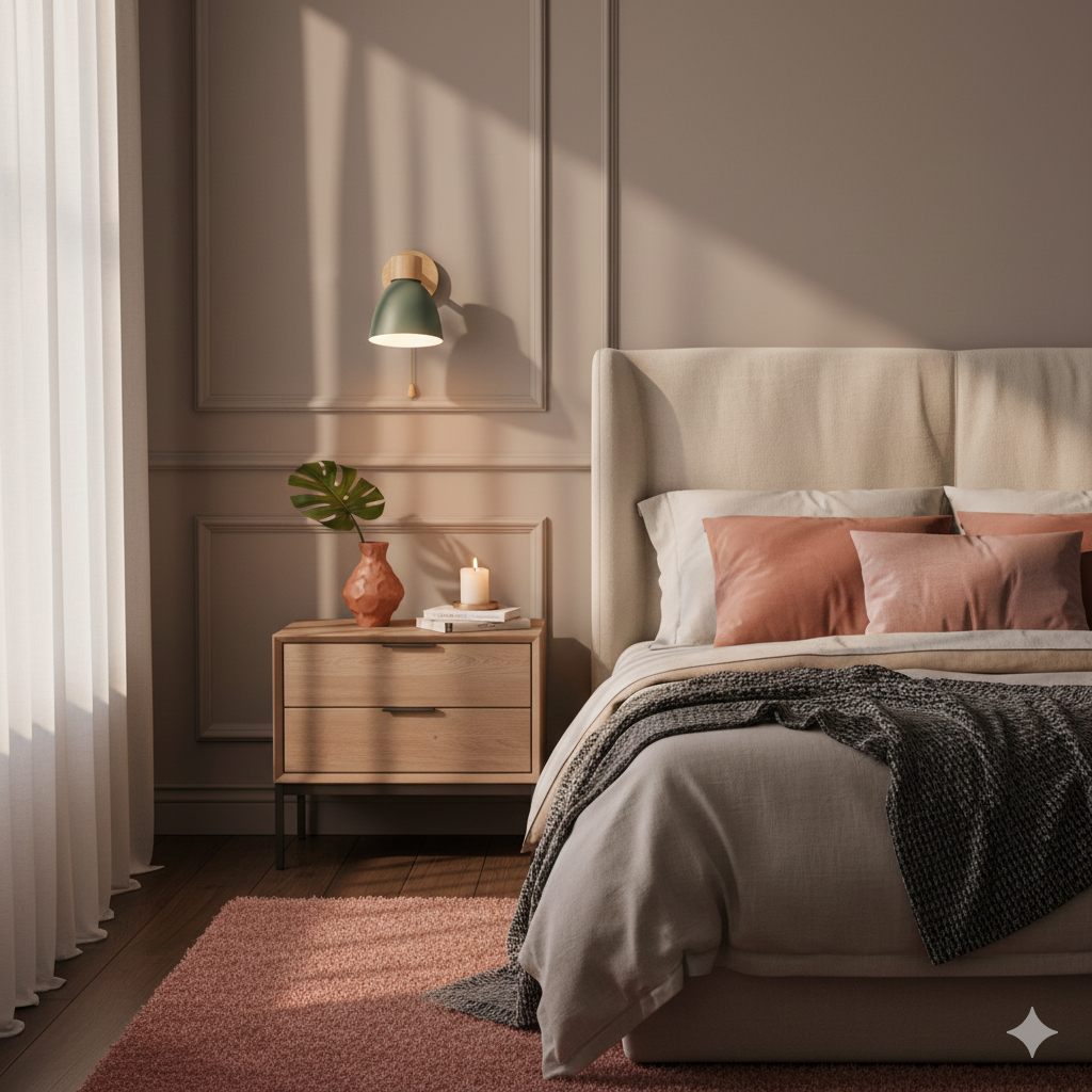 Modern Wall Sconce with Adjustable Arm Pull Chain Switch and Wooden Dome Shade Bedside