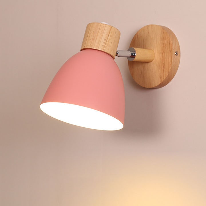 Modern Wall Sconce with Adjustable Arm Pull Chain Switch and Wooden Dome Shade Bedside