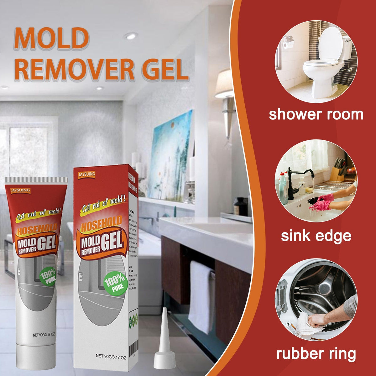 Mold and Mildew Remover Gel with Applicator Nozzle for Bathroom Tile Grout