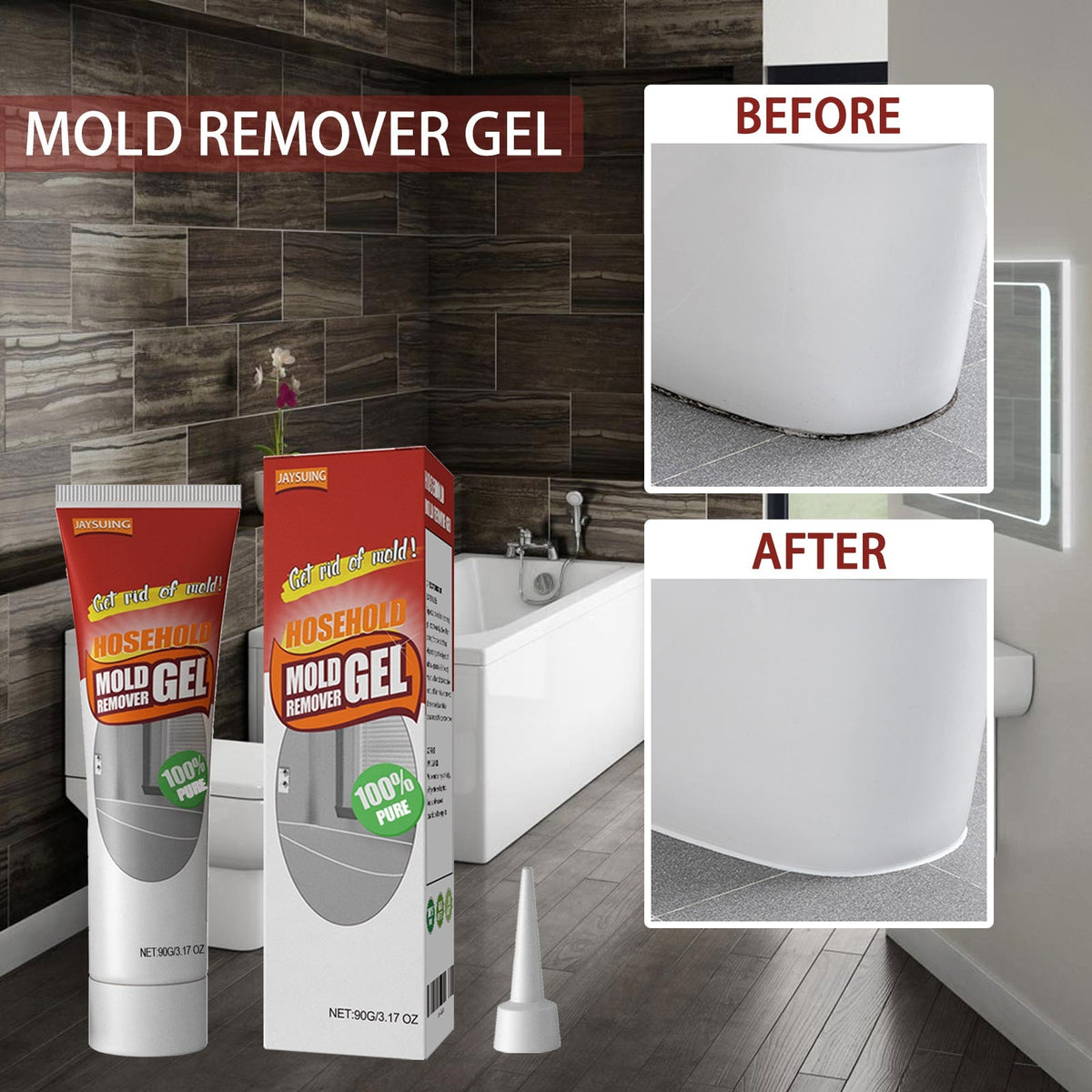 Mold and Mildew Remover Gel with Applicator Nozzle for Bathroom Tile Grout