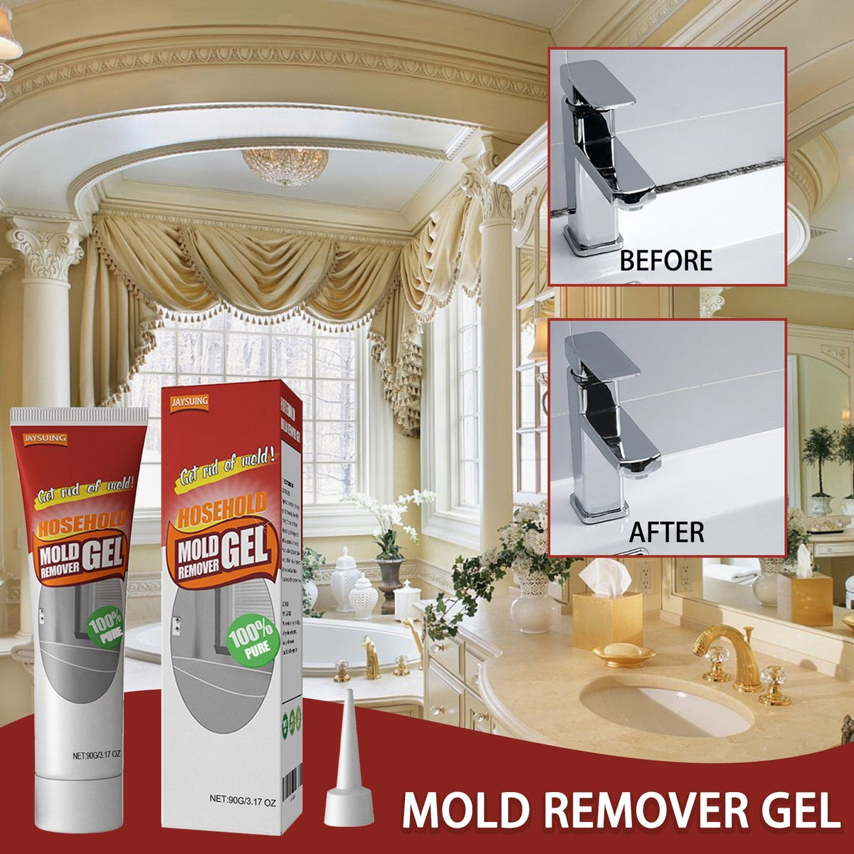 Mold and Mildew Remover Gel with Applicator Nozzle for Bathroom Tile Grout