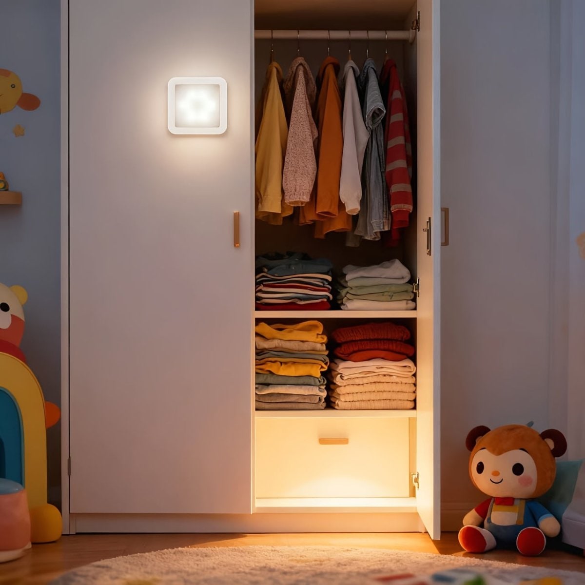 Motion Sensor Night Light with 6 LED Bulbs Battery Operated Stick on Wall Mount