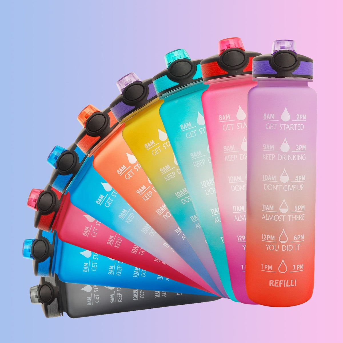 Motivational Sports Water Bottle with Fruit Infuser Time Markers and Flip-Top Lid 32 Oz