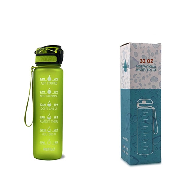 Motivational Sports Water Bottle with Fruit Infuser Time Markers and Flip-Top Lid 32 Oz