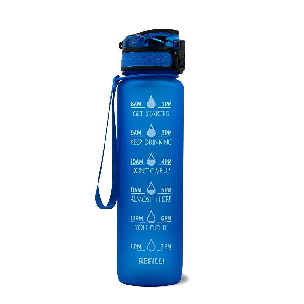 Motivational Sports Water Bottle with Fruit Infuser Time Markers and Flip-Top Lid 32 Oz
