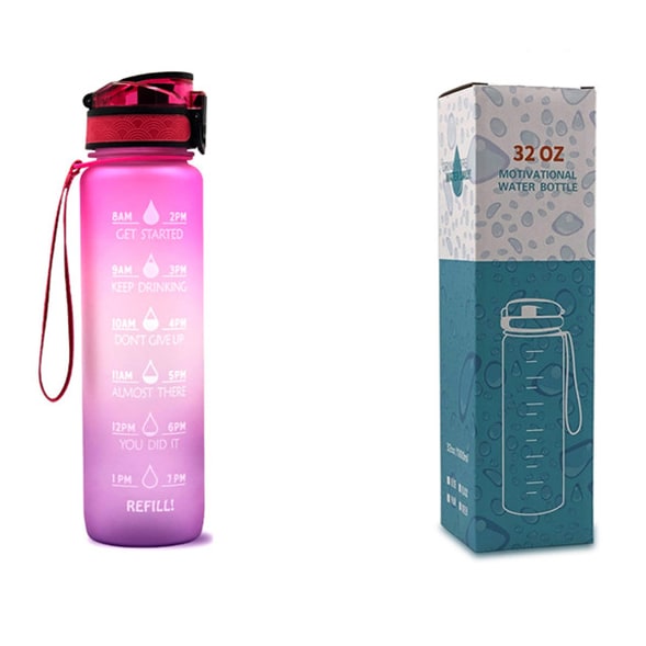 Motivational Sports Water Bottle with Fruit Infuser Time Markers and Flip-Top Lid 32 Oz