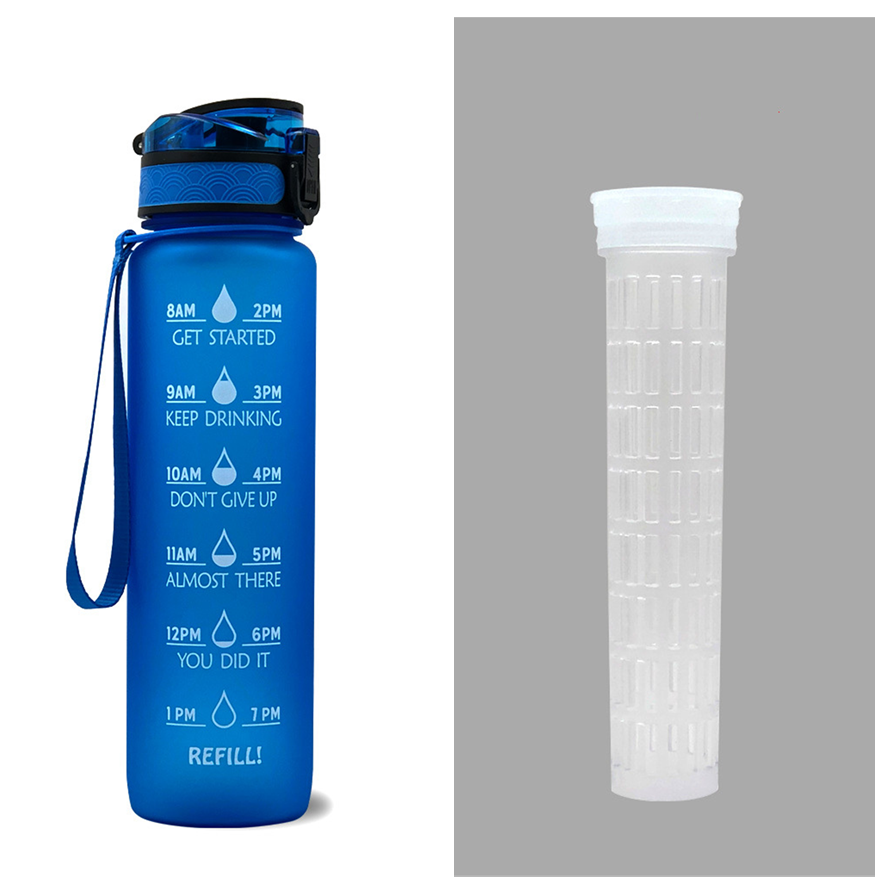 Motivational Sports Water Bottle with Fruit Infuser Time Markers and Flip-Top Lid 32 Oz