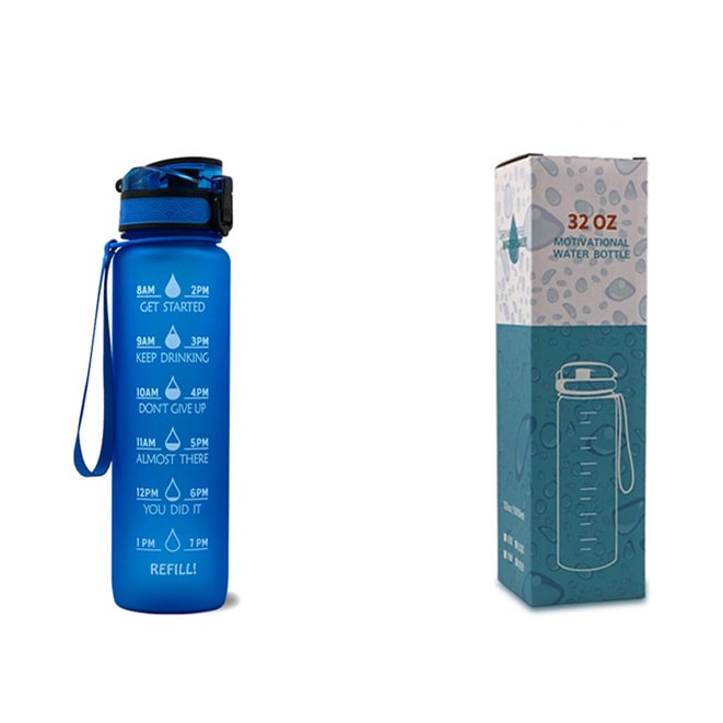 Motivational Sports Water Bottle with Fruit Infuser Time Markers and Flip-Top Lid 32 Oz