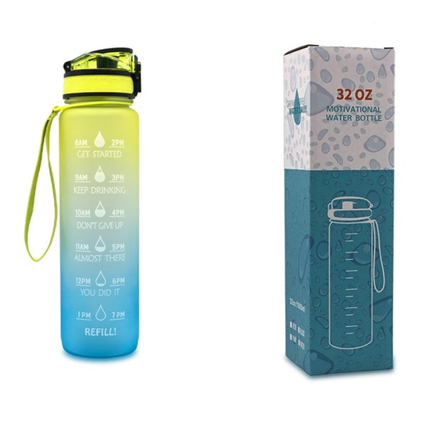Motivational Sports Water Bottle with Fruit Infuser Time Markers and Flip-Top Lid 32 Oz