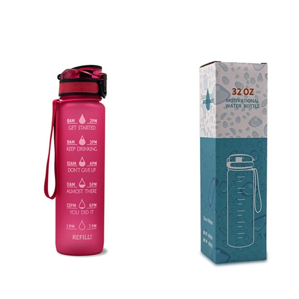 Motivational Sports Water Bottle with Fruit Infuser Time Markers and Flip-Top Lid 32 Oz