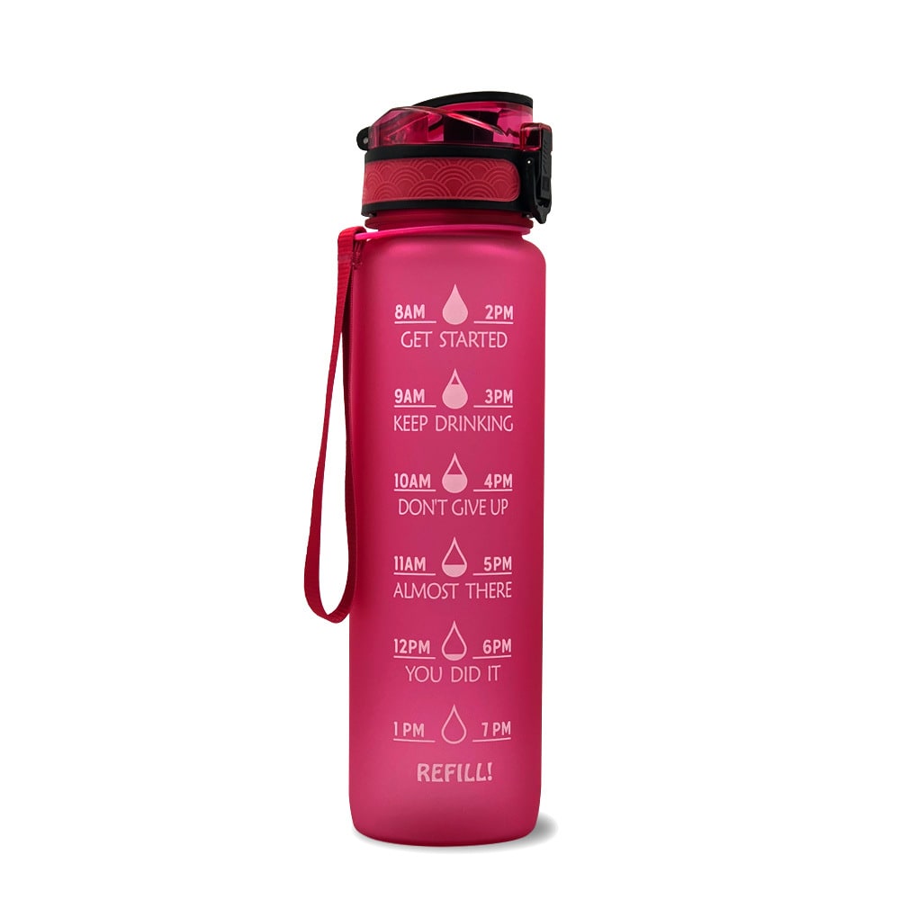Motivational Sports Water Bottle with Fruit Infuser Time Markers and Flip-Top Lid 32 Oz