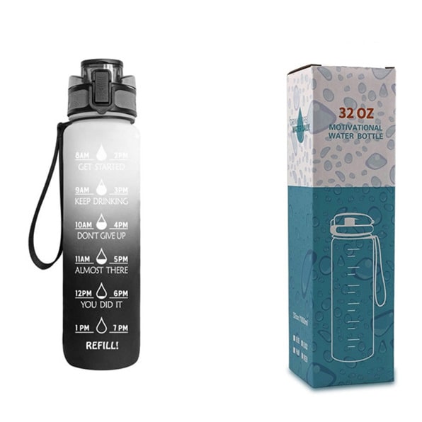 Motivational Sports Water Bottle with Fruit Infuser Time Markers and Flip-Top Lid 32 Oz