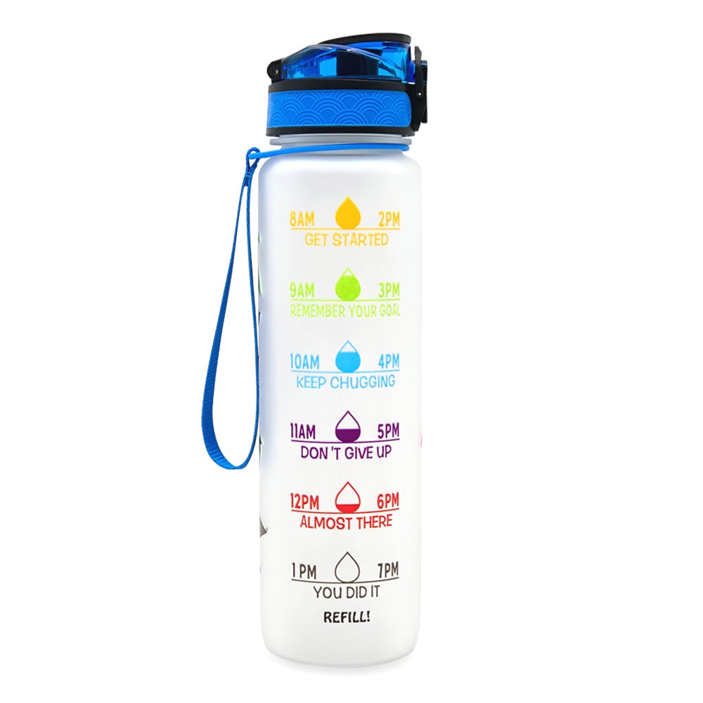 Motivational Sports Water Bottle with Fruit Infuser Time Markers and Flip-Top Lid 32 Oz