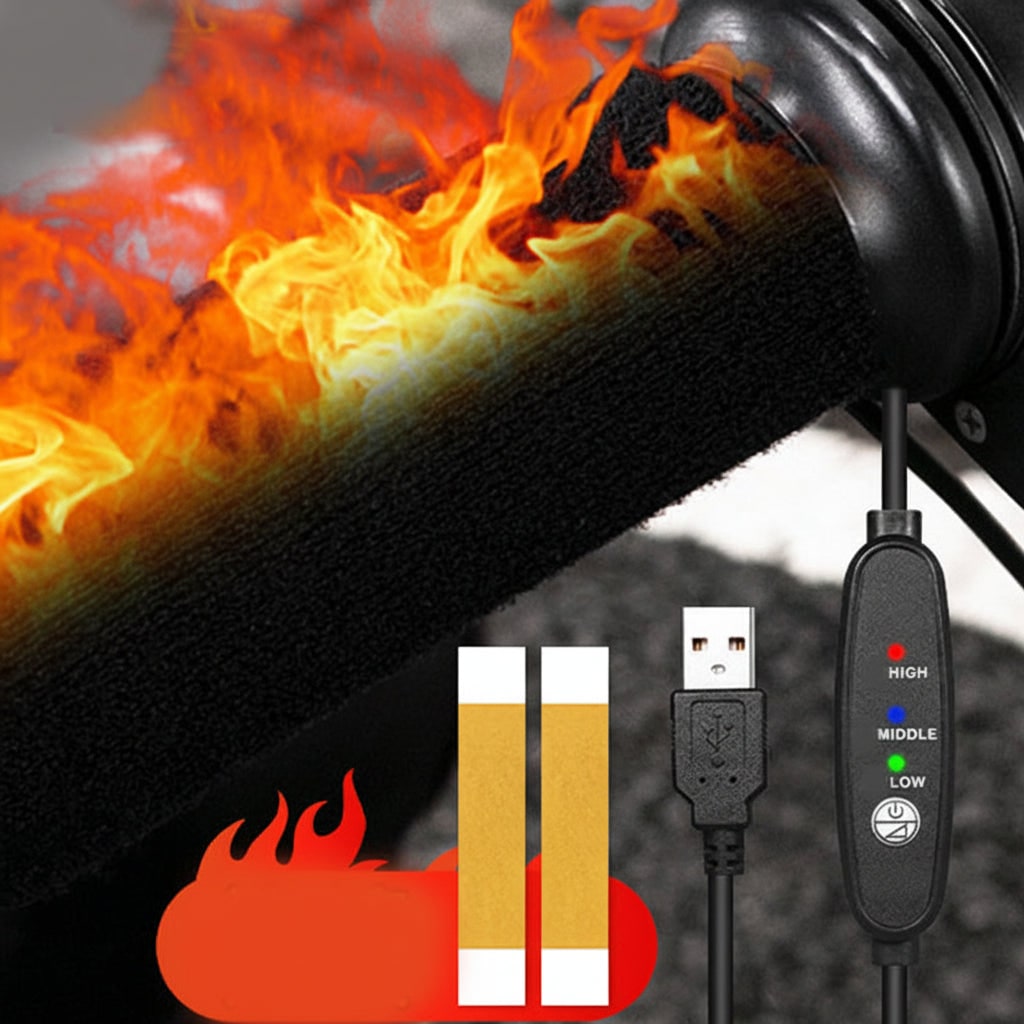 Motorcycle Heated Grips with USB Temperature Control and Non-Slip Fabric Covers