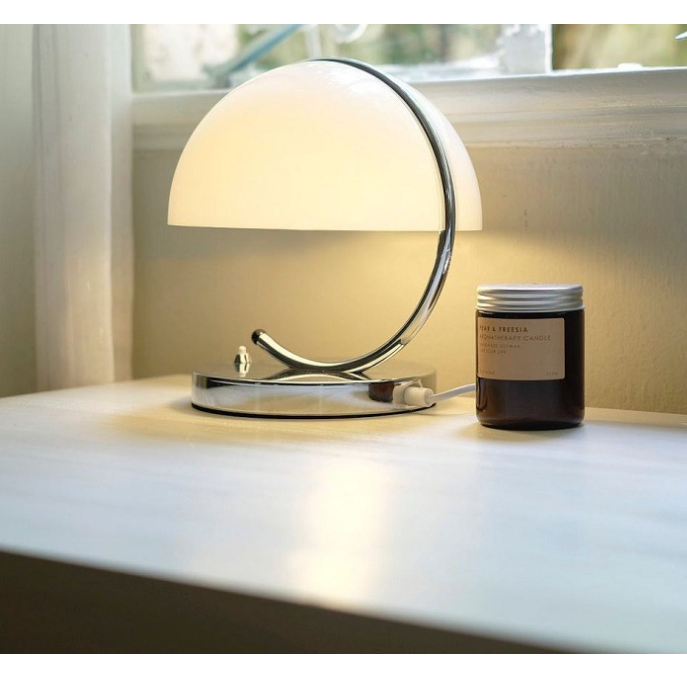 Mushroom Table Lamp Modern Mid Century Design with Chrome Base and Retro Space Age Dome Shade