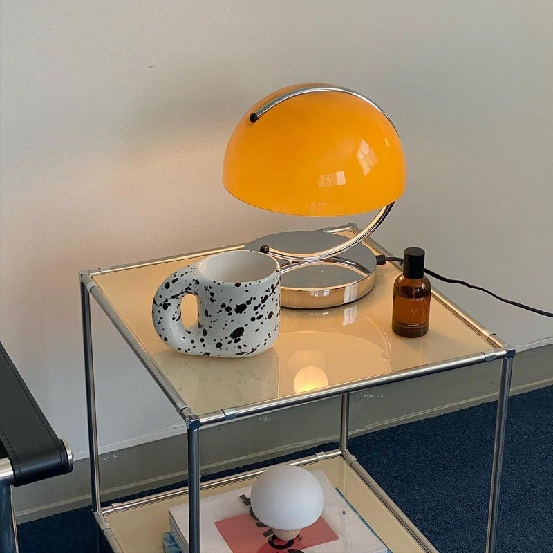 Mushroom Table Lamp Modern Mid Century Design with Chrome Base and Retro Space Age Dome Shade