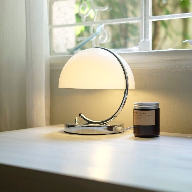 Mushroom Table Lamp Modern Mid Century Design with Chrome Base and Retro Space Age Dome Shade