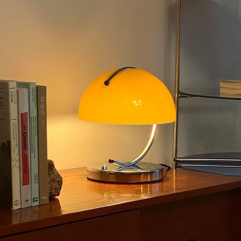 Mushroom Table Lamp Modern Mid Century Design with Chrome Base and Retro Space Age Dome Shade