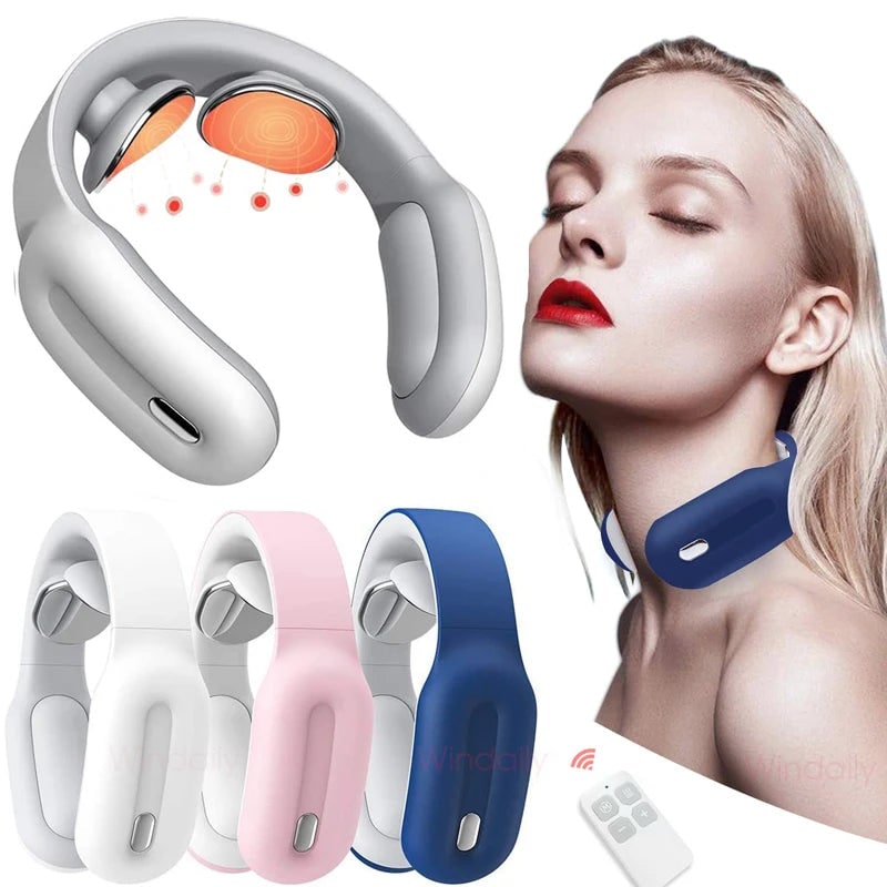 Neck Massager with Heat and Shoulder Trapezius Muscle Relief Wireless Electric Pulse Device