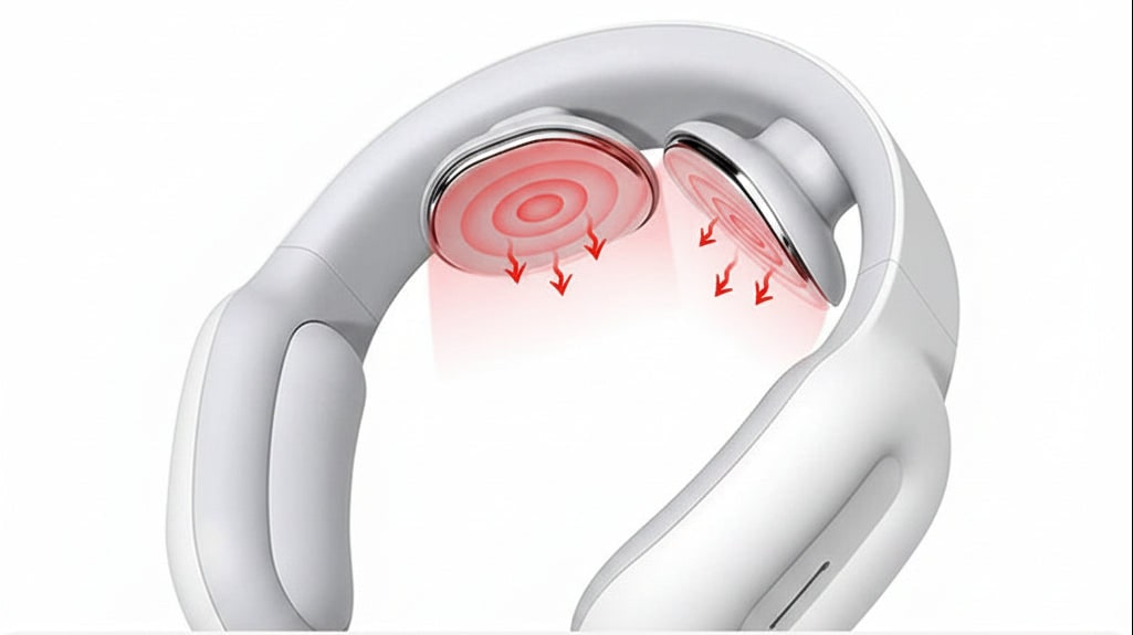 Neck Massager with Heat and Shoulder Trapezius Muscle Relief Wireless Electric Pulse Device