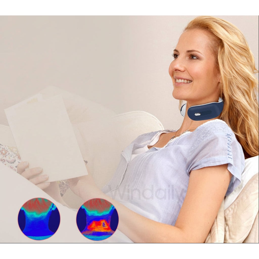Neck Massager with Heat and Shoulder Trapezius Muscle Relief Wireless Electric Pulse Device
