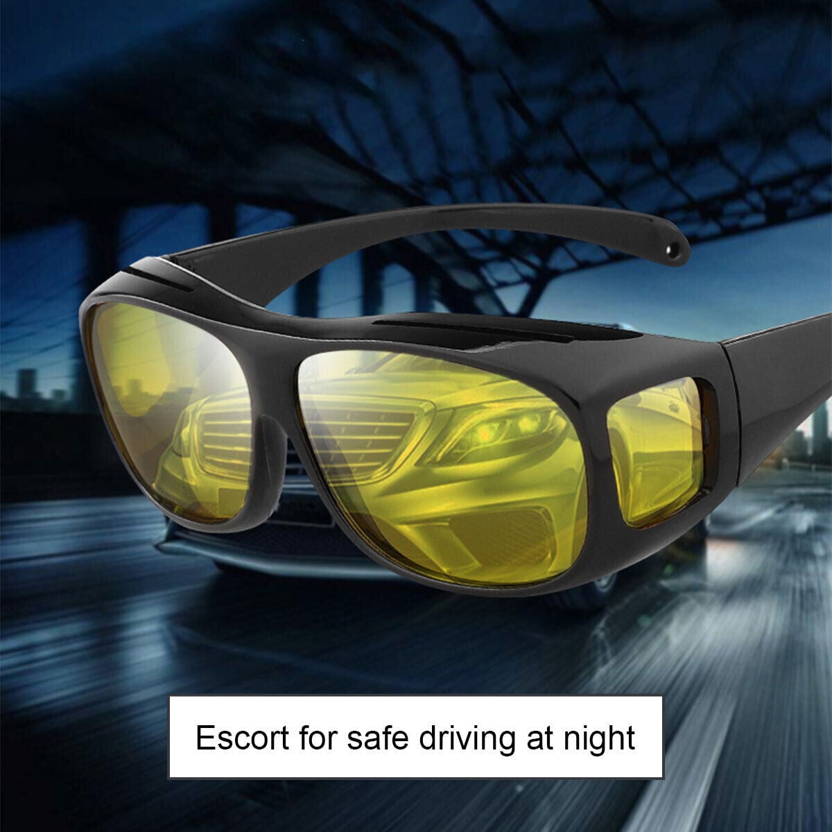 Night Driving Glasses Yellow Polarized Wrap Around Portable Storage Case Over