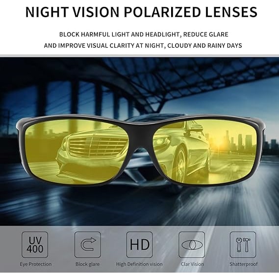 Night Driving Glasses Yellow Polarized Wrap Around Portable Storage Case Over