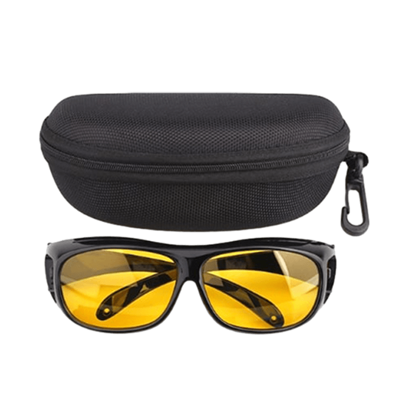 Night Driving Glasses Yellow Polarized Wrap Around Portable Storage Case Over