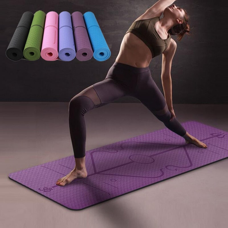 Non Slip Tpe Yoga Mattress with Alignment Lines and Thick 6mm Cushioning for Folding Exercise Mat