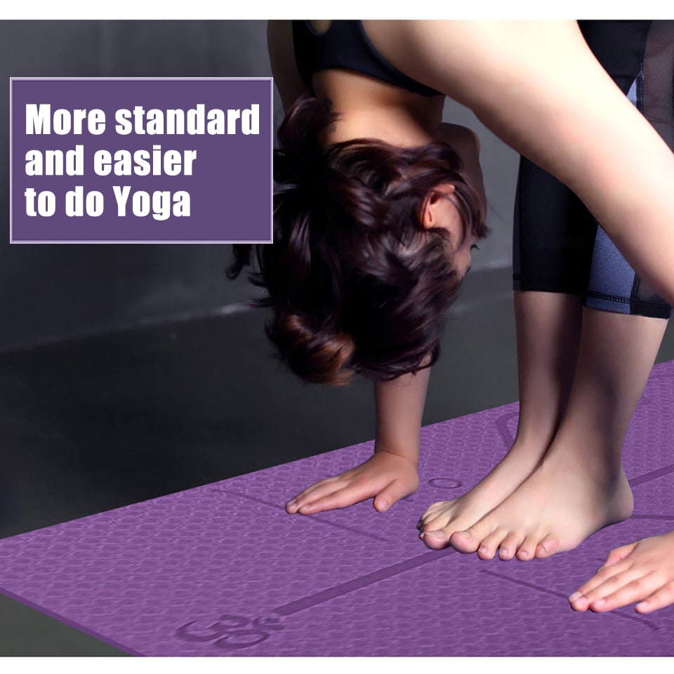 Non Slip Tpe Yoga Mattress with Alignment Lines and Thick 6mm Cushioning for Folding Exercise Mat