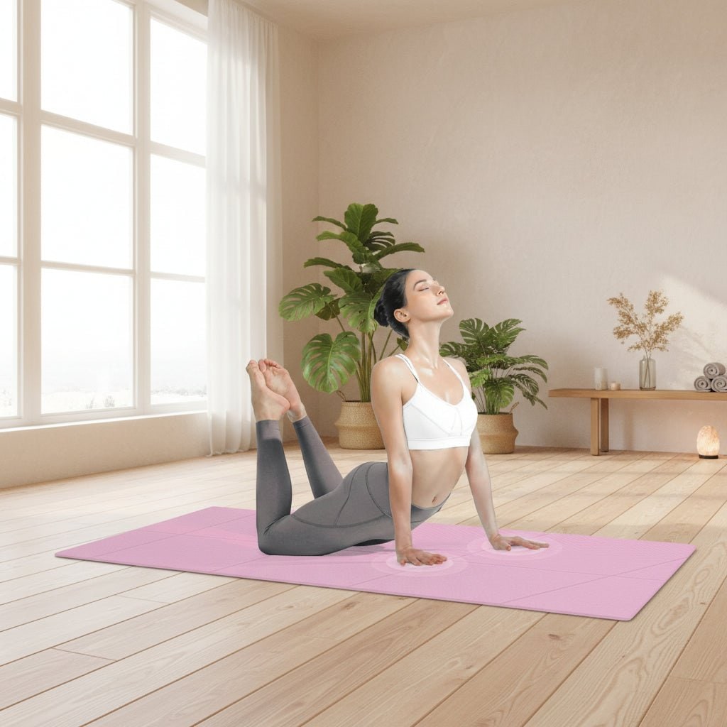 Non-Slip Foldable Yoga Mat with Pilates Grid Lines Portable 4mm Eva Foam Lightweight