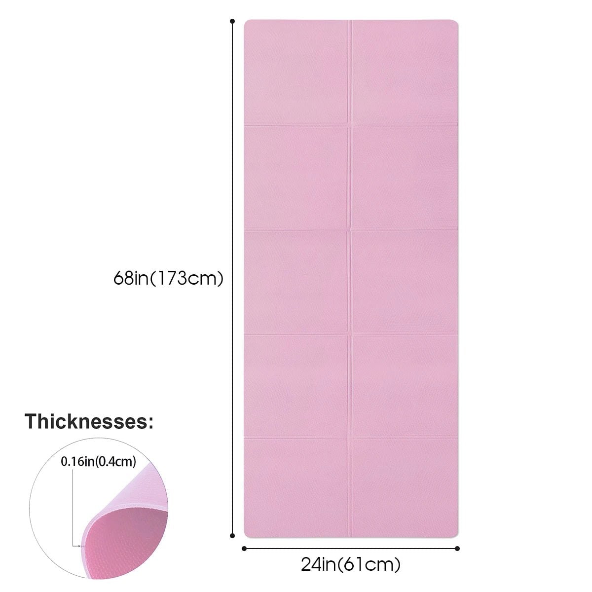 Non-Slip Foldable Yoga Mat with Pilates Grid Lines Portable 4mm Eva Foam Lightweight
